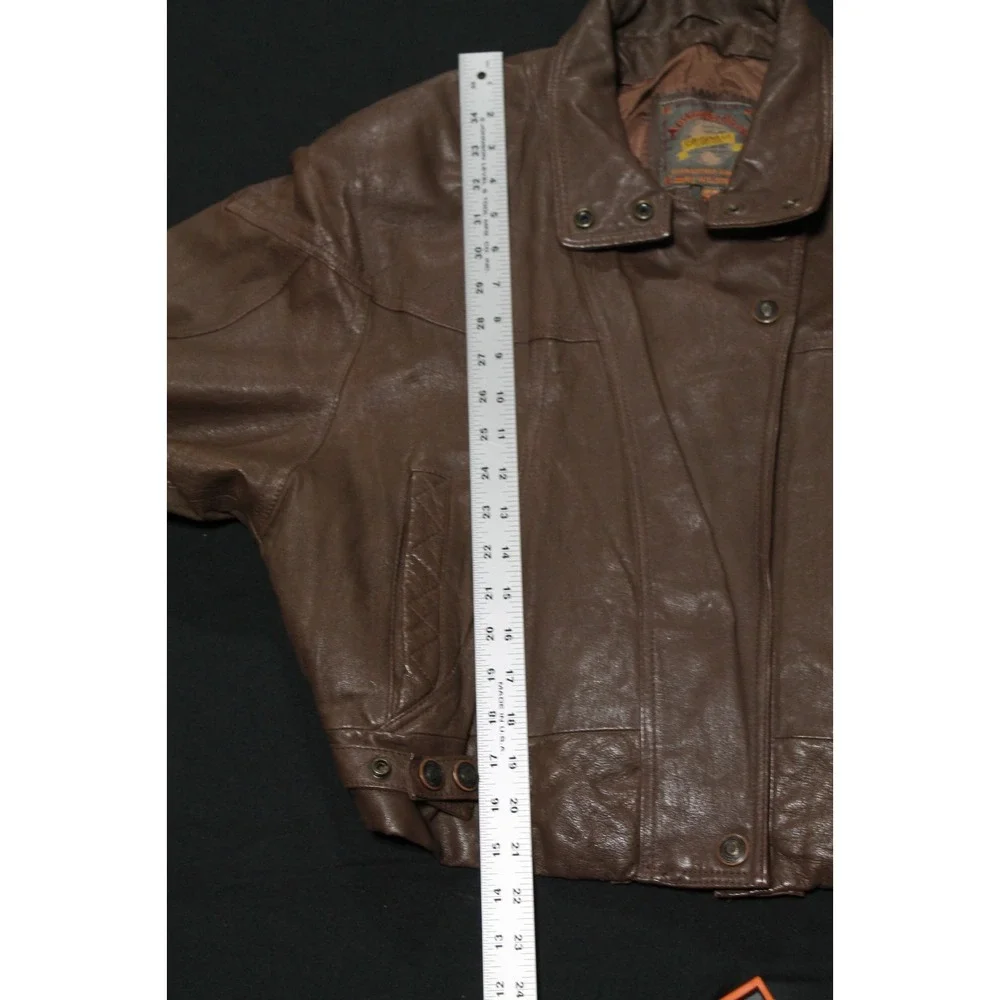 Adventure Bound Originals Brown Leather Bomber Motorcycle Jacket Mens M